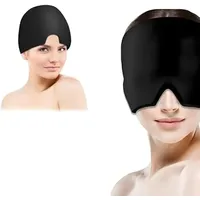 PacuM Migraine Relief Cap Migräne Maske Mütze Dehnbare 360° Gel Surround Kühlpads Kühlmaske Gesicht Kopfschmerzen Kühlmaske für Linderung Migräne Kopfschmerzen Druck (Schwarz)
