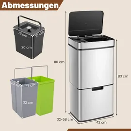 Costway Mülltonnenbox 72 L 2x11L + 3,5L + 46,5L m silber