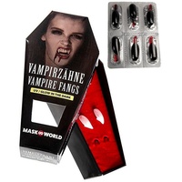 Maskworld Kostüm Vampir-Set Blood, Vampir Basis-Set mit Leuchtzähnen und Blut weiß
