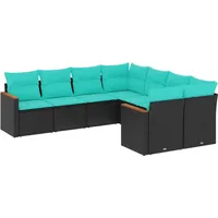vidaXL Gartensofa-Set mit Kissen, schwarzes Polyrattan