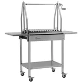 BBQ-Toro Edelstahl Asado Grill 119 x 45 x 135 cm | silber | Argentinischer Holzkohlegrill mit Seitenablagen | mobiler Grillwagen für BBQ