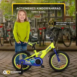 ACTIONBIKES MOTORS Actionbikes Kinderfahrrad Turbo 16 Zoll Stützräder, V-Brake-Bremsen, Lenker-/Kettenschutz, Klingel