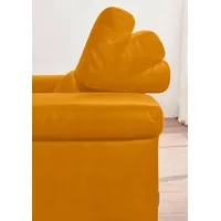 2-Sitzer W.SCHILLIG "finn wahlw. mit Sitztiefenverstellung & Kopfstützenverstellung, bequem", gelb (brandy s37), B:210cm H:71cm T:106cm, Flachgewebe S22 (100% Polyester);Stoff S37 (100% Polyester);Longlife Xtra-Leder Z59: Glattleder mit modischer Prägung. Hautstärke 0, 9 - 1, 1 mm, Sofas, German Design Award 2016, Fußgestell Nussbaum natur, Breite 210 cm