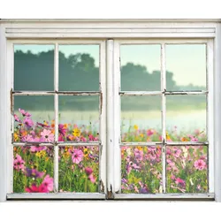 Wandsticker QUEENCE "Blumenwiese", bunt, B:90cm, Wandtattoos, Wandsticker, Wandbild, selbstklebend, 3D, Fenster
