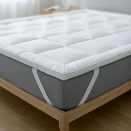 The White Stone Topper 140x190 cm aus 800 g/m2 | Gepolsterter Matratzenschoner mit Wattekugelfüllung und atmungsaktivem Mikrofaserbezug | Extra K... | Weiß