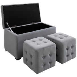 Homcom 3 tlg.Sitzbank mit Stauraum 2 x Sitzhocker Polster Mikrofaserstoff Grau
