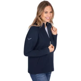 TRIGEMA Sweatjacke TRIGEMA "TRIGEMA Jacke mit funkelnden Strass-Steinen", Damen, Gr. L, blau (navy), 55% Polyester, 45% Baumwolle, Sweatjacken Sweatjacke