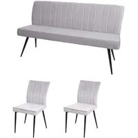 Mendler Esszimmer-Set HWC-K16, 2er-Set Stuhl+Sitzbank Esszimmergruppe Sitzgruppe Esszimmergarnitur, Samt Metall ~ hellgrau