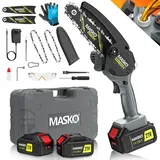 Masko MASKO® Mini-Kettensäge mit Akku 8000mAh Handkettensäge Elektro mit 2 Akku 4000mAh für Gartenscheren/Astscheren/Holzschneiden Motorsäge 800W automatisches Ölsystem
