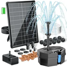 poposoap Solar Springbrunnen 8 W mit Teichfilter 1,5 m Schlauch 3600 mAh Batteriebackup