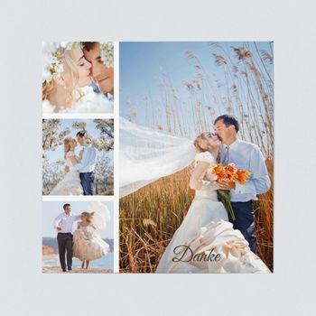 Dankeskarten Hochzeit (5 Karten) selbst gestalten, Danke in 4 Bildern - Weiß