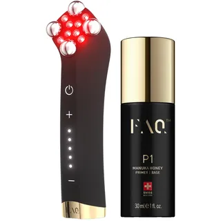 FAQ Sculpt & Glow Bundle – FAQ 402 Dual-Mikrostrom-gesichtsmassagegerät- & Liftgerät + P1 Manuka Honey Serum 30 ml – Anti-Aging‐Gesichtsmassage-Set für Lifting, Toning & Lymphdrainage gerät