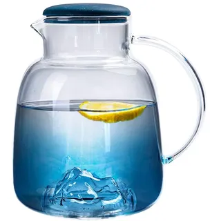 GRFIT Wasserkaraffe Blaue Glaskrug mit Deckel mit Deckel Haushalt mit großem Kapazität Glas Wassertopf Wasserkocher Nicht-Tropf-Glaskappe Hohe Borosilikatmaterial Wasserkrug