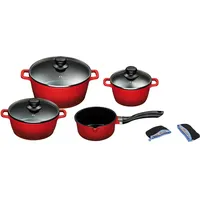 King Aluguss-Topf-Set 4-tlg. rot 3 x Kochtopf + Stielkasserolle + 2 x Henkelpads