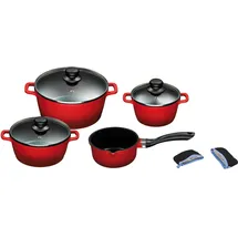 King Aluguss-Topf-Set 4-tlg. rot 3 x Kochtopf + Stielkasserolle + 2 x Henkelpads