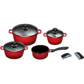 King Aluguss-Topf-Set 4-tlg. rot 3 x Kochtopf + Stielkasserolle + 2 x Henkelpads