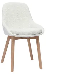 miliboo Skandinavische Stühle aus wolleffektivem Bouclé-Gewebe in Weiß und hellem Massivholz (2er Set) HOLO