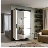 MOEBLO Schiebetürenschrank Marionell (mit Spiegel – Moderner Stauraum & platzsparendes Design, Schwebetürenschrank 2-türig Schrank Garderobe Schiebtüren Schlafzimmer, Wohnzimmerschrank mit Spiegel) (BxHxT): 120x221x60 cm weiß