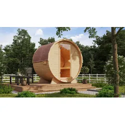 Fasssauna KARIBU "naturbelassen", beige (naturbelassen), ohne Ofen, (ohne Ofen), Saunen, aus hochwertiger nordischer Fichte
