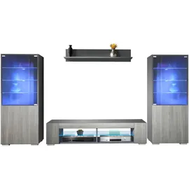 Vladon Wohnwand, Anthrazit, Holzwerkstoff, 304.5x141x39 cm, Wohnzimmer, Wohnwände, Wohnwand-Sets