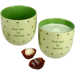 2x I Love Matcha Becher 370ml Steingut-Tassen 2 Personen Matcha-Drink Tee grün