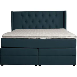 Home Affaire Boxspringbett HOME AFFAIRE "Elegance", blau (türkis), B:181cm L:210cm, Samtoptik (100% Polyester);Struktur (100% Polyester), Komplettbetten, Boxspringbett, mit schöner Knopfheftung, in den Härtegraden H2 & H3, inkl. Schubladen