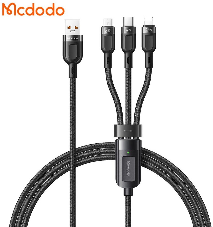 COFI 1453 65W 3in1 Nylon geflochten Ladegerät Kabel 6A Micro USB TYP-C iOS Smartphone-Kabel schwarz