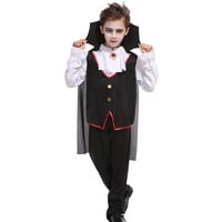 GIFT TOWER Vampir Kostüm Kinder Dracula Vampirkostüm Jungen Kinderkostüme Karneval Schwarz L/für 120-130cm