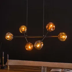 6-flammige Hängelampe aus Glas und Metall 110 cm breit