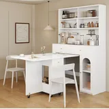 Küchenschrank-set Aus Mdf In Weiß, 120x45x180 Cm, Mit Klappbarem Esstisch 120x75x75 Cm Und Stauraum