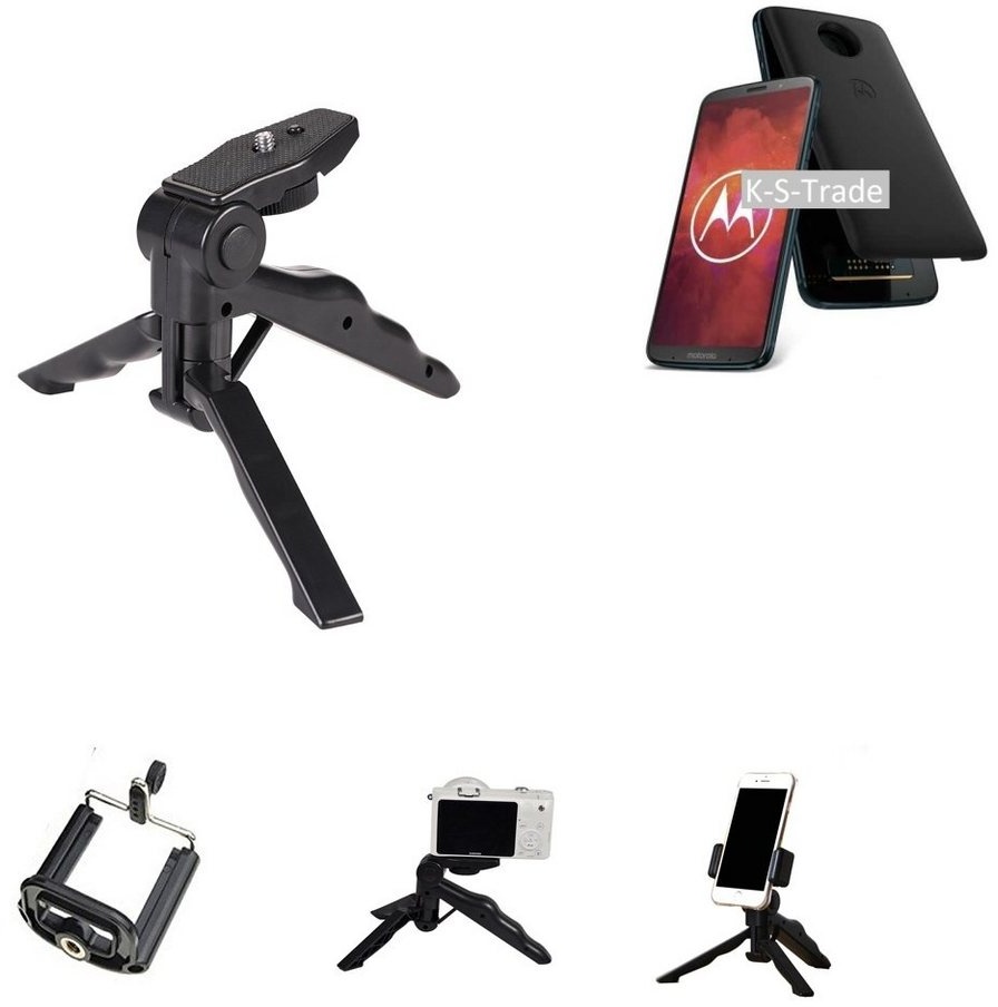 K-S-Trade für Motorola Moto Z3 Play Smartphone-Halterung, (Stativ Tisch-Ständer Dreibein Handy-Stativ Ständer Mini-Stativ) schwarz