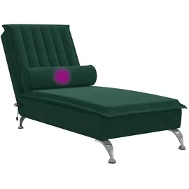 vidaXL Massage-Chaiselongue mit Nackenrolle dunkelgrün Samt