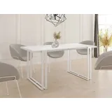 WFL GROUP Esstisch Lilo ausziehbar rechteckig loft mit weißen Metallbeinen (MADE IN EU, erhältlich in 3 Größen – 120/140/160 cm ausziehbar auf 220/240/260 cm), platzsparender Tisch in Holzoptik für Küche, Esszimmer oder Wohnzimmer weiß 140.00 cm x 76.00 cm x 80.00 cm