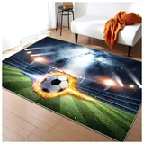 HMGAQNP Fußballplatz Spielteppich, Eisfeuer Fußball Bedruckt Großflächige Teppiche Sport rutschfest Spielteppich 3D Fußball Mit Flammen Bedruckten Teppichen Für Schlafzimmer(E,140x200cm/55x79in)