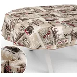 ANRO Tischdecke mit Tee und Kaffee aus Textil Tischtuch mit Beschichtung Tischwäsche (Einzelstück 1-tlg), auch als Gartentischdecke - mit Schutzschicht beige Oval | 140 cm x 160 cm x 0.3 mm