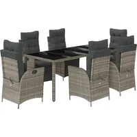 VidaXL 7-tlg. Garten-Essgruppe mit Kissen Grau Poly Rattan