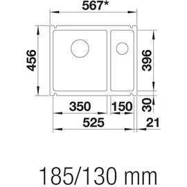 Blanco Subline 350/150-U links basalt + Handbetätigung + InFino