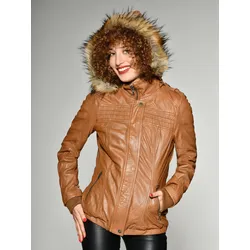 Lederjacke MUSTANG "Lelu", Damen, Gr. S, braun (camel), Obermaterial: 100% Leder, Schaf / Futter: 100% Baumwolle / Ärmelfutter: 100% Polyester / Strickteil: 100% Acryl / Kunstfell: 80% Acryl; 20% Polyester / Füllmaterial: 100% Polyester, Jacken