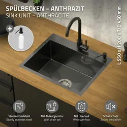 Edelstahl Küchenspüle Spülbecken Einbauspüle mit Seifenspender Ablaufgarnitur