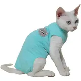 PetSmiler Schutzkragen Katzenbody Sphynx OP-Kleidung Bauchschutz Blau M
