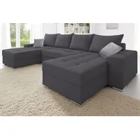 Wohnlandschaft COLLECTION AB "Josy XL U-Form, Breite: 313 cm", grau (anthrazit), B:313cm H:84cm T:161cm, 100% Polyester, Sofas, Wohnlandschaft, mit Bettfunktion, Bettkasten & 2 Zierkissen, Federkern, Topseller