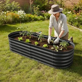 Relaxdays Hochbeet Oval 150 x 45 x 60 cm Anthrazit