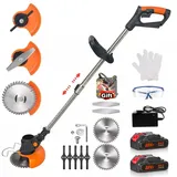 Akku-Rasentrimmer, mit 2 Li-Akku, 2,0 Ah Akku und Ladegerät, Rasenkantenschneider, 180° Trimmwinkel, Teleskop-Stiel & Zusatzhandgriff,+Gift
