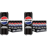 Pepsi Zero Zucker, Das zuckerfreie Erfrischungsgetränk von Pepsi ohne Kalorien, Koffeinhaltige Cola in der Dose, EINWEG Dose (24 x 0,33 l) (Verpackungsdesign kann abweichen) (Packung mit 2)