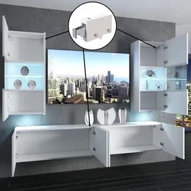 Belini Wohnwand Vollausstattung Wohnzimmer-Set Moderne Schrankwand mit LED-Beleuchtung Anbauwand TV-Schrank Weiß