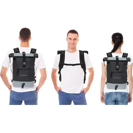 Elephant Gin Rucksack Herren Damen Time Bag COMP 25 L Kurierrucksack Roll-Top Freizeitrucksack Daypack Geheimfach Brustgurt Laptoprucksack Bodenfach 1... - Schwarz/Grau