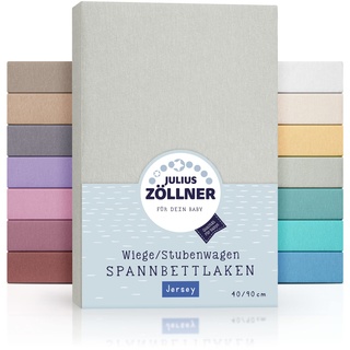 Julius Zöllner Jersey Spannbettlaken für Wiegen 90x40cm und Stubenwagen, 100% Baumwolle, STANDARD 100 by OEKO-TEX, hellgrau