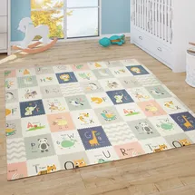 Paco Home Spielmatte Krabbelmatte Baby Matte Faltbar Abwaschbar Wendbar Tier Motiv - Bunt