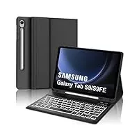 Samsung Galaxy Tab S9 FE Tastatur, Galaxy Tab S9 Hülle mit Tastatur, Samsung Tablet Tastatur für S9 FE 10.9"/Tab S9 11" 2023, Magnetisch Abnehmbarer 7-Farbige Beleuchtung mit QWERTZ Layout, Schwarz