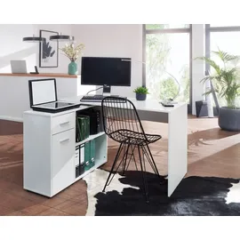 KADIMA DESIGN Design Eckschreibtisch mit Regal Weiß 120 x 75,5 x 106,5 cm, Moderner Büro-Schreibtisch, Computer-Tisch Arbeitszimmer, Winkelschreibtisch Home